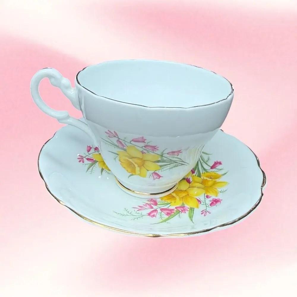Vintage Princess Cup Consort Saucer Bone China Daffodil Floral Cottagecore